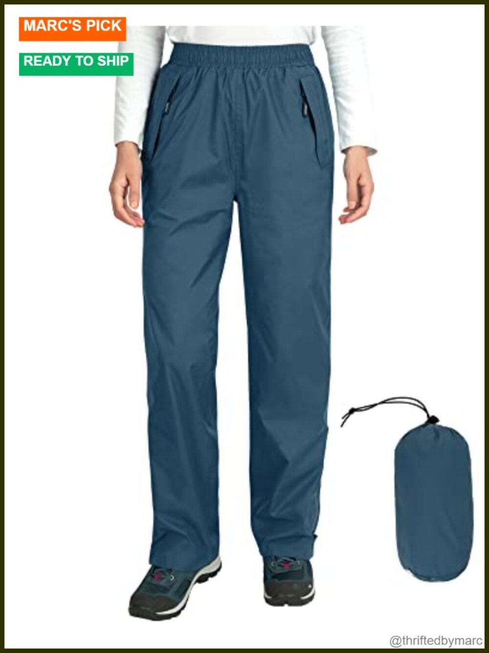 Waterproof Rain Pants Packable Hiking Pants with Zipper Pockets